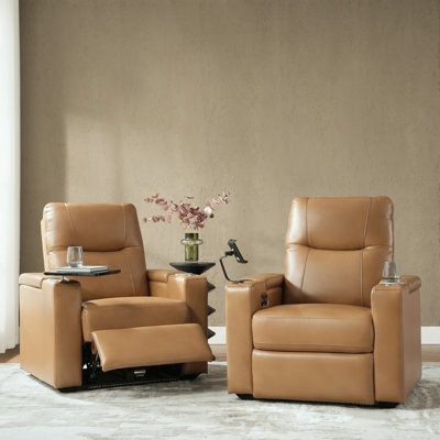 Fauteuil inclinable électrique en cuir véritable avec repose-tête électrique ajustable Lapin (ensemble de 2)