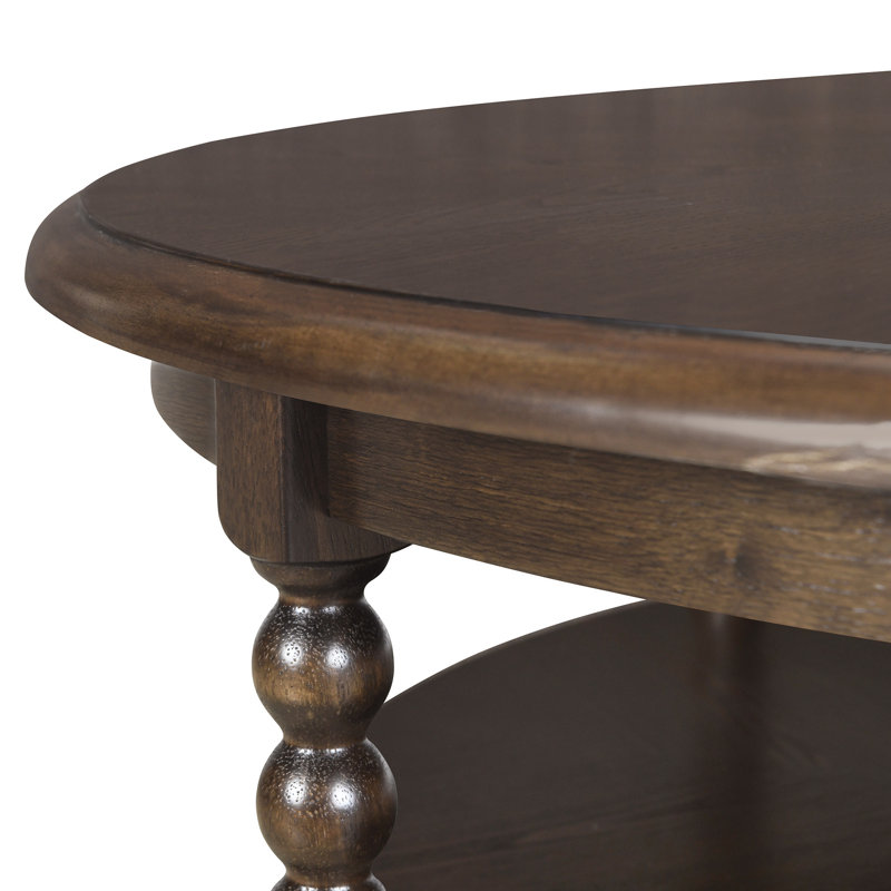 Philippe Dark Brown Round Wood Coffee Table with Shelf