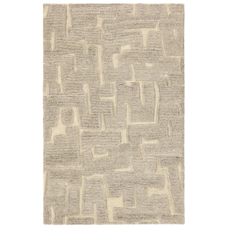 Label J Whimsy RYN05 Handmade Geometric Taupe and Cream Area Rug, Rectangle 6' x 9'