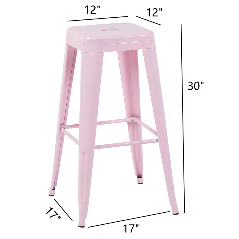 Tabouret de bar rose en métal sans dossier de 30 pouces de 2, non empilable, détachable et facile à assembler pour un îlot de cuisine, un bar, une salle à manger, un assemblage solide et imperméable