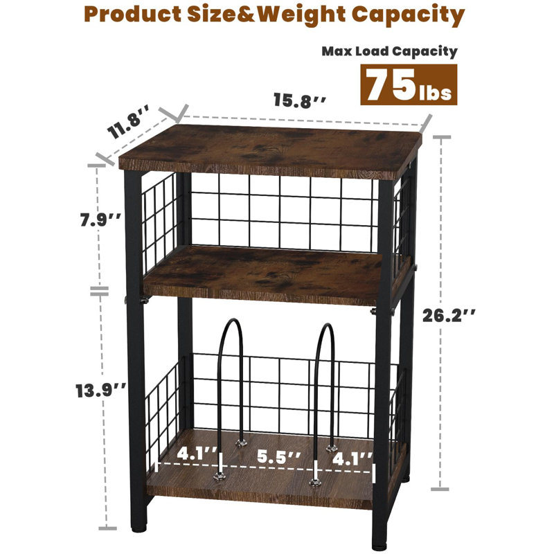 Record Player Stand, 3 Tier End Table With Double Layer Iron Wire Mesh Turntable Stand Vinyl Record Table Storage Up To 100 Albums, Black