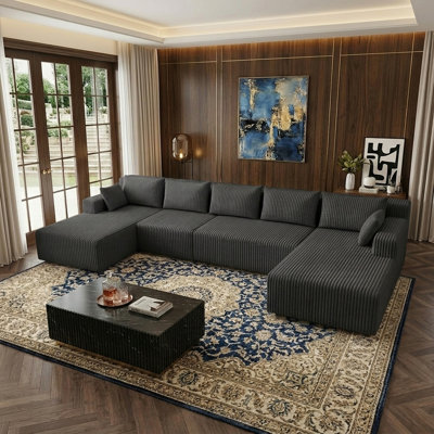 160" Modern Modular Sectional Sofa, U-Shaped Cloud Couch, Soft Corduroy Boneless Couch with 3060 High Rebound Memory Foam, Sectional Couches for Living Room