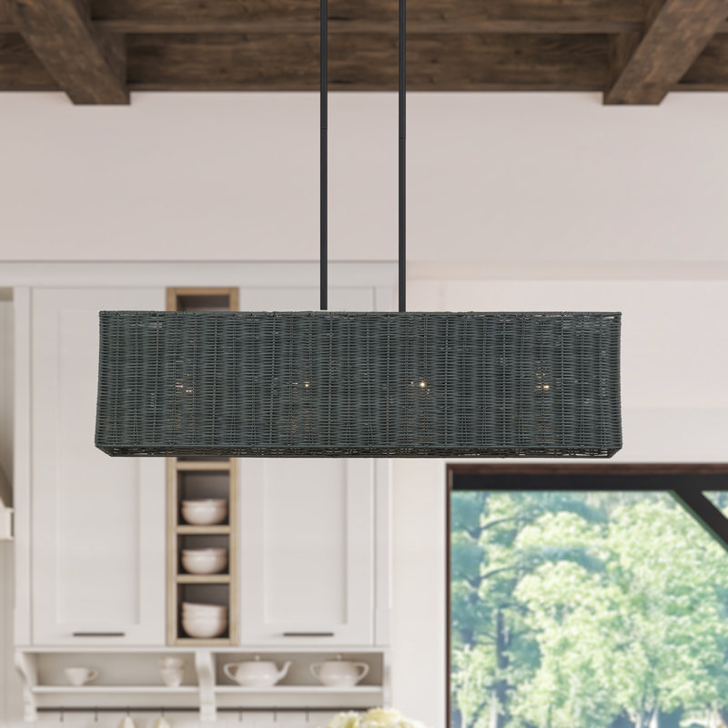 Grand lustre linéaire noir 4 lumières Adabella, Noir mat