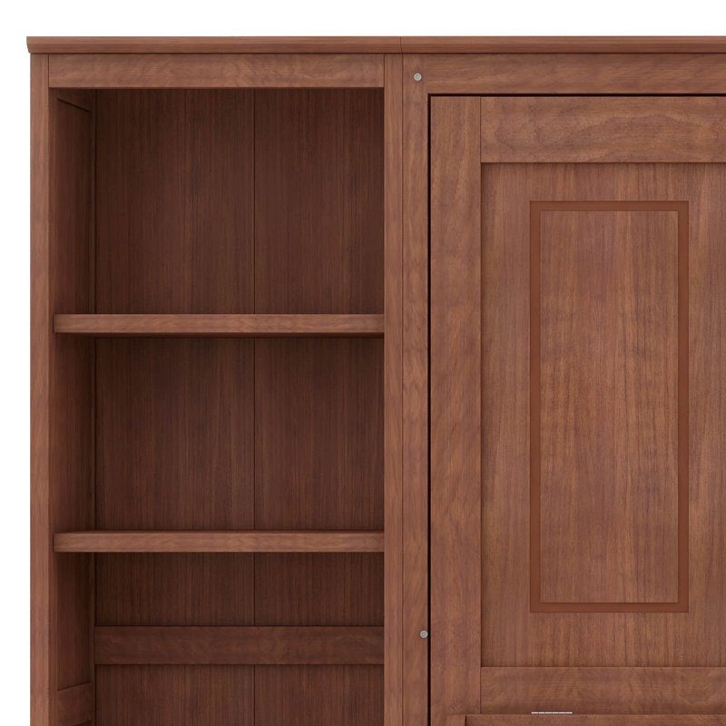 Lit escamotable double avec bureau, cadre de lit mural pliable en bois avec tablettes de bibliothèque, armoire de lit murale cachée pour adulte