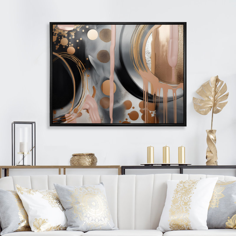 Or et marbré rose marbré Euphoria - salon abstrait art mural en marbre, H 24 po x l 32 po x P 1 po