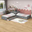 Lit plateforme simple en L avec lit gigogne et deux tiroirs-1041720809