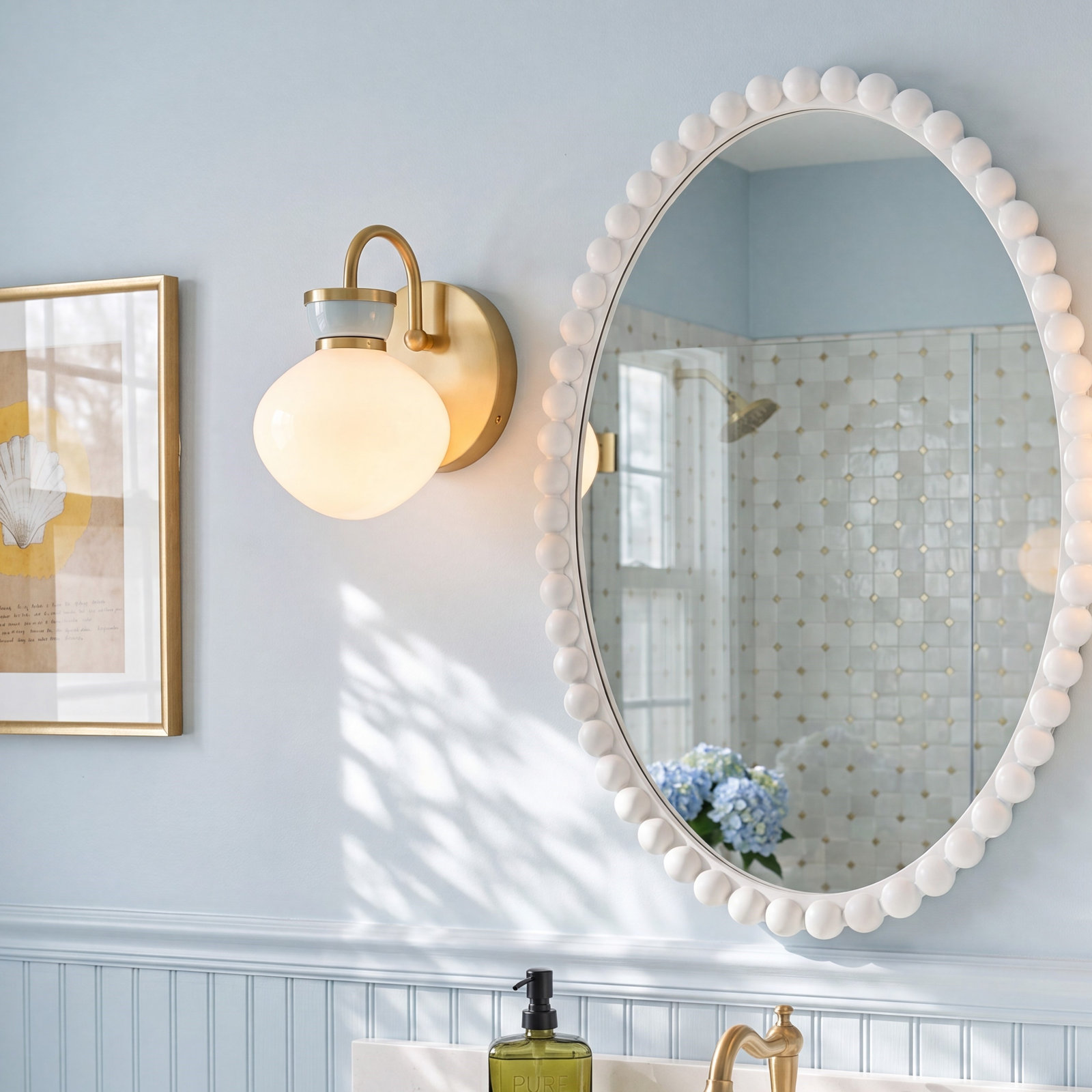 Single Light Opal Glass Bath Sconce, Bronze