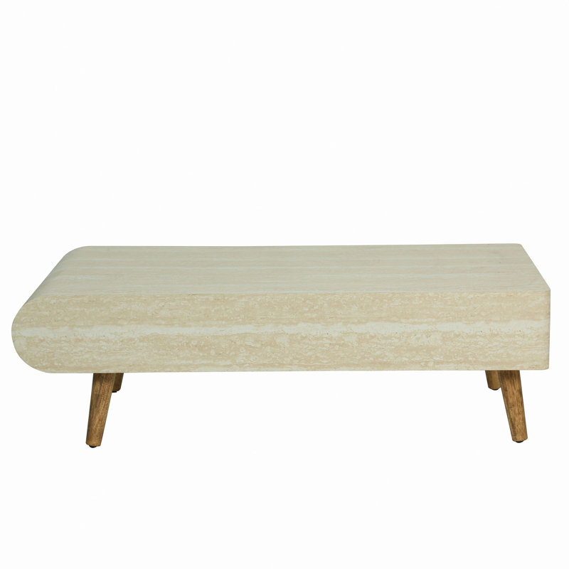 Table basse avec plateau en faux marbre plaqué, table basse moderne Mid-Century avec tiroir cannelé et pieds en bois massif, table basse pour le salon, la salle à manger, le bureau