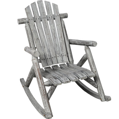 Gray Fir Wood Rocking Chair With Swing - Inspired Motion, Ergonomic Seat, And Effortless Assembly Project For Garden, Lawn, Fire Pit Outdoor Of Log, Quick Assembly, Ideal Yard,