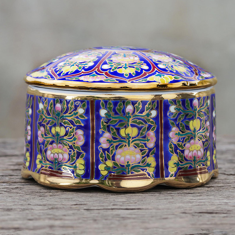 Boîte décorative en porcelaine dorée faite à la main Amedio