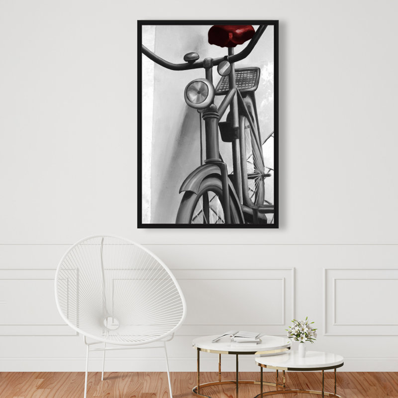 «Abandonné bicyclette» sur toile, Gris et rouge