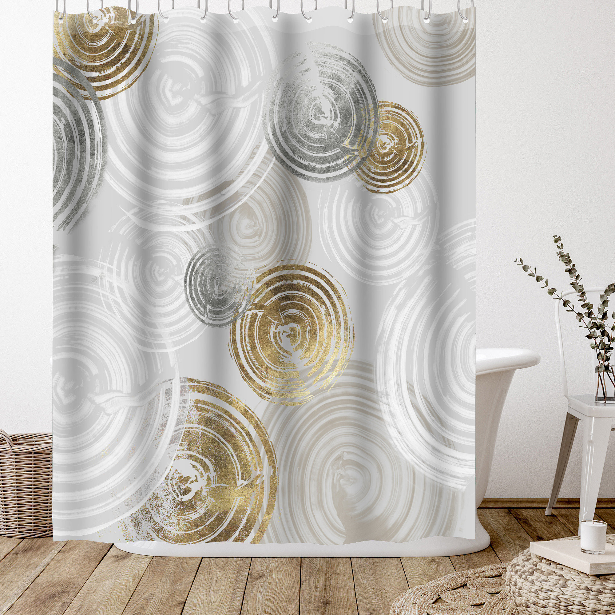 HIG Modern Glitter Geometric Metallic Printed Shower Curtains for