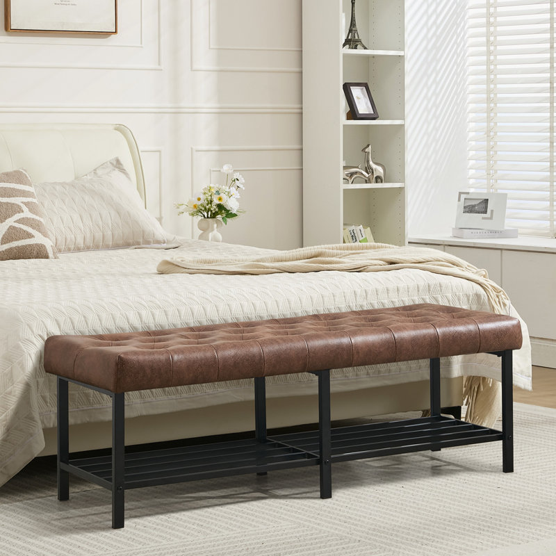 Eleonore 55.5'' Wide Leather Upholstered Bench with Storage Box