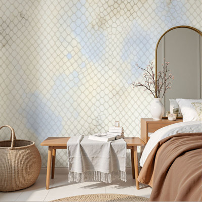 Papiers peints adhésifs à motif abstrait pastel texturé bleu clair, jaune, beige et beige, 69 po x l 96 po, papier mural amovible en PVC autocollant pour chambre à coucher, bureau à domicile, bureau