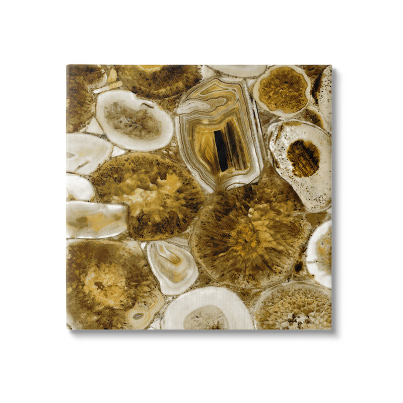 Gold and White Abstract Geode Canvas Wall Art, 17 x 17