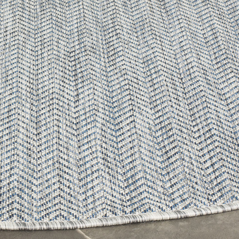 Arneshia Power Loom Gray/Navy Indoor/Outdoor Area Rug, Round 4', Gray