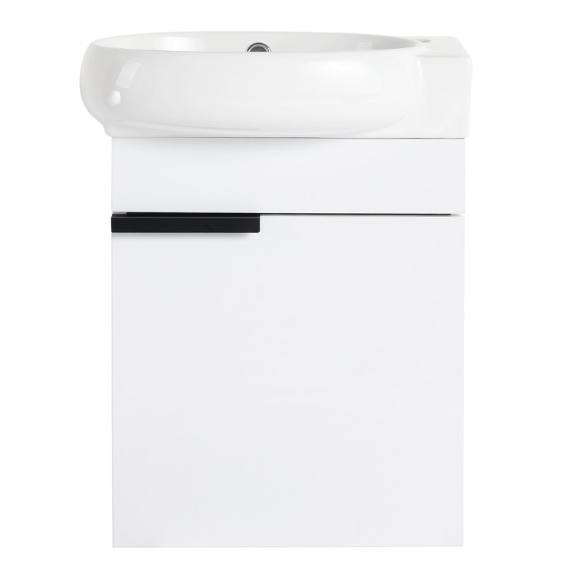 Meuble-lavabo simple 16,89 po avec lavabo flottant en céramique, Blanc