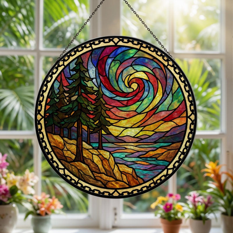 Panneau de vitrail 12 "H Forest Sky, H 12 po x l 12 po