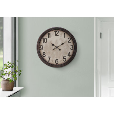 Clocks, 20" Round, Wall Clock, Antique Brown, Transitional