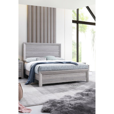 Mobilier de chambre rustique en bois, lit avec tête de lit solide de style contemporain