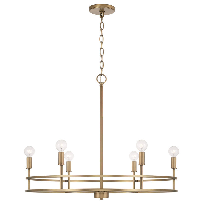 6 - Light Dimmable Geometric Chandelier, Aged Brass