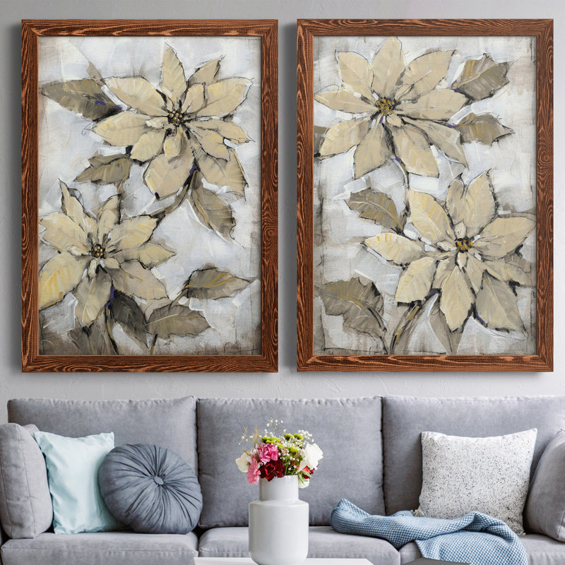 «Poinsettia Study I», toile encadrée de qualité supérieure - prête à être accrochée, H 20 po x l 34 po x P 1,5 po