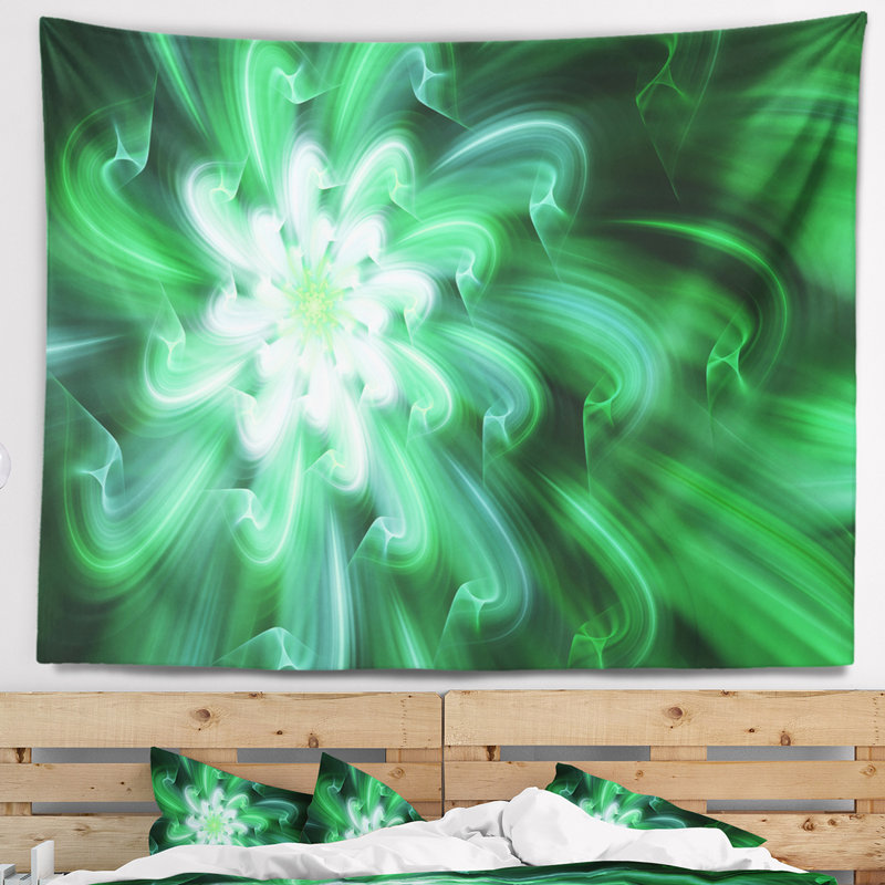 Tapisserie florales et larges pétales de fleurs exotiques vert, H 50 po x l 60 po