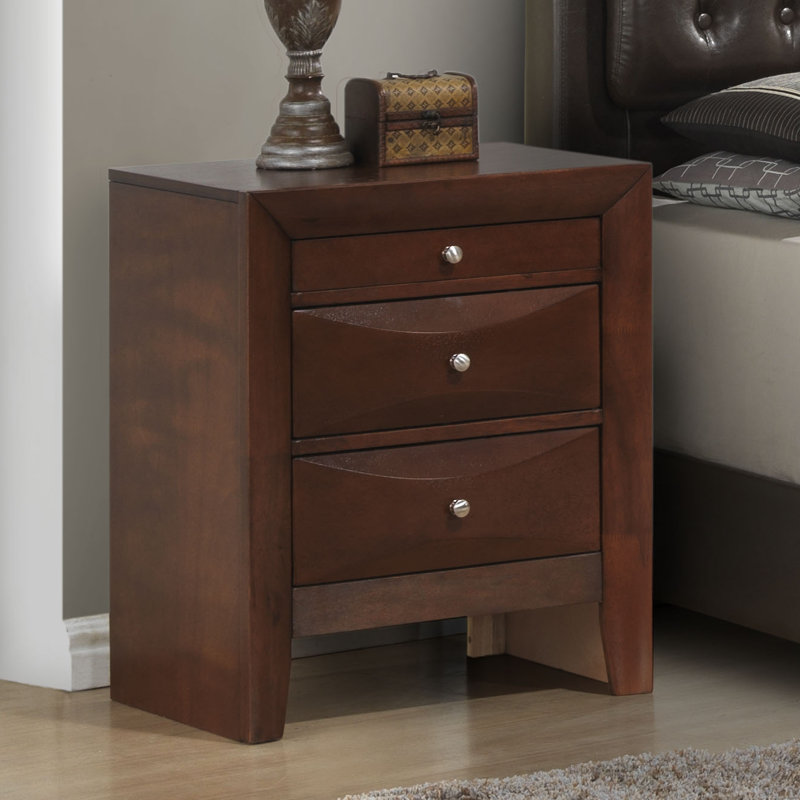 Marilla 3 Drawer Wood Nightstand, Gray