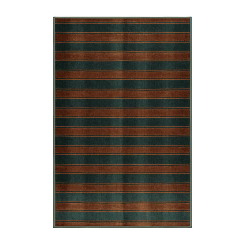 Tapis vert à rayures horizontales lavable à la machine, Rectangle 2 pi x 3 pi