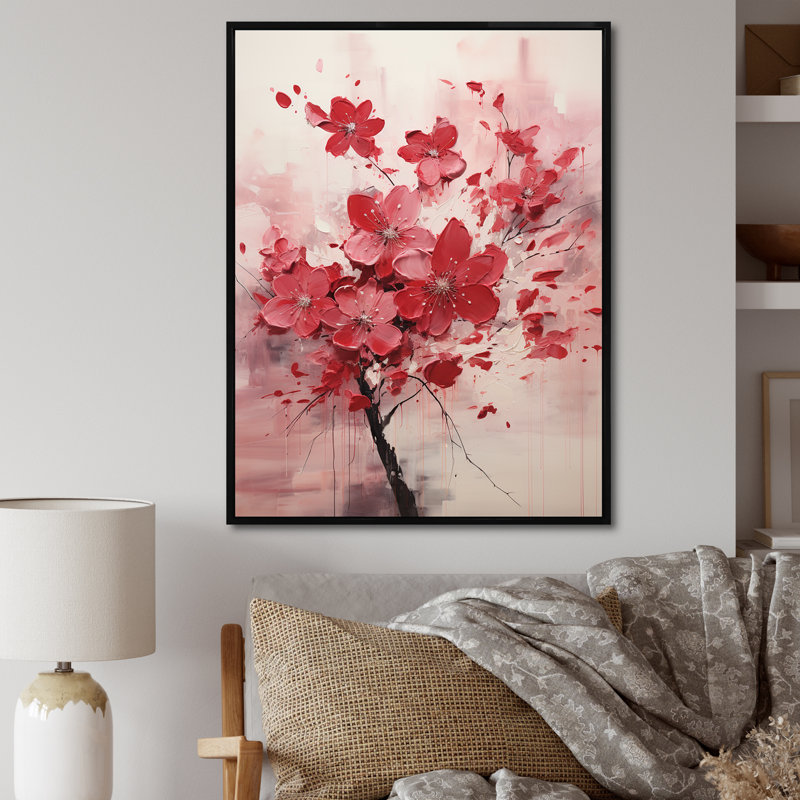 Été rose cerisier en fleurs IV - Art mural cerisier en fleurs, Cadre flottant noir, H 32 po x l 24 po x P 1 po