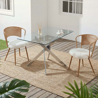 Wicker Side Chair with Soft Cushions,Metal Legs,and Wing-Back Design for Comfortable Seating - 2-Piece Set