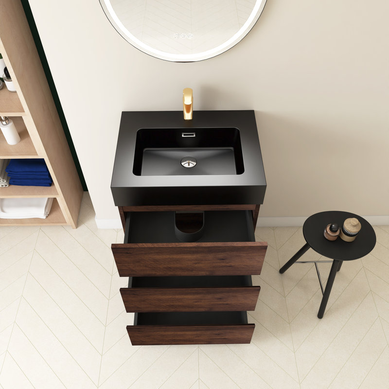 Rokeya 24'' Single Sink Freestanding Bath Vanity, Black, Walnut