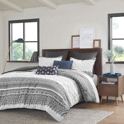 Édredon gris en coton 3 pièces avec un magnifique capitonnage enchanteur en chenille