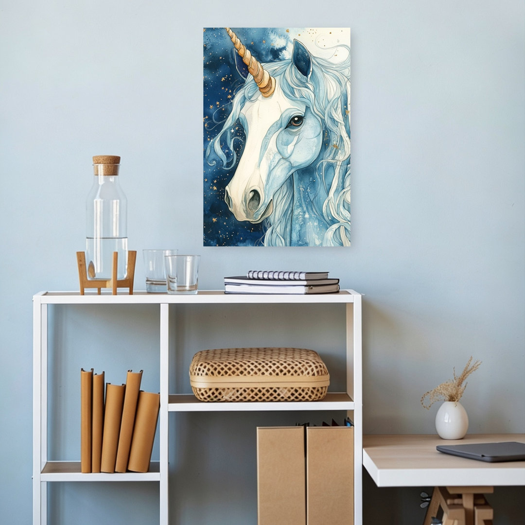 Celestial Blue Unicorn Dreamy Ethereal Mystical Horse Landscape Nature Wall Art Print