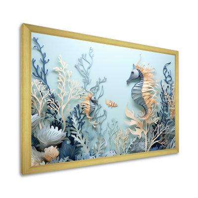 Collage dansant bleu et blanc avec des dragons de mer - Décoration murale plage et océan