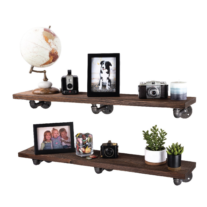 Tablette flottante en bois massif Hibbell 36 pouces, Brun sentier