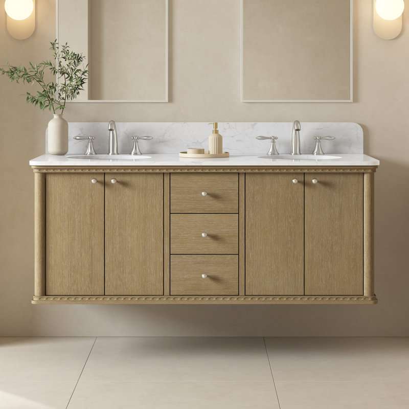 Meuble-lavabo double 60 po OVE Helena, Noyer chaud, 36" W, Nickel brossé