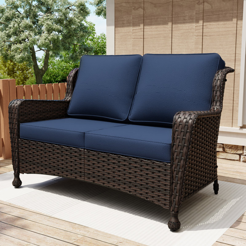 Wicker Outdoor Patio Loveseat, Navy