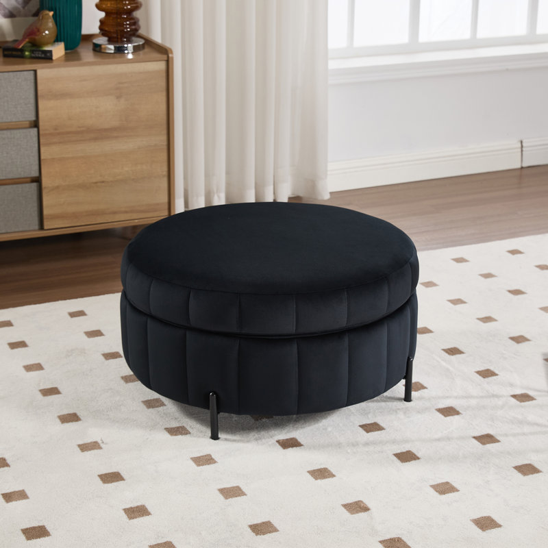 Upholstered  Storage Ottoman, Black Velvet