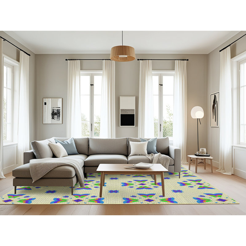 Tapis bleu / vert / orange tissé à la machine, Rectangle 8 pi x 10 pi