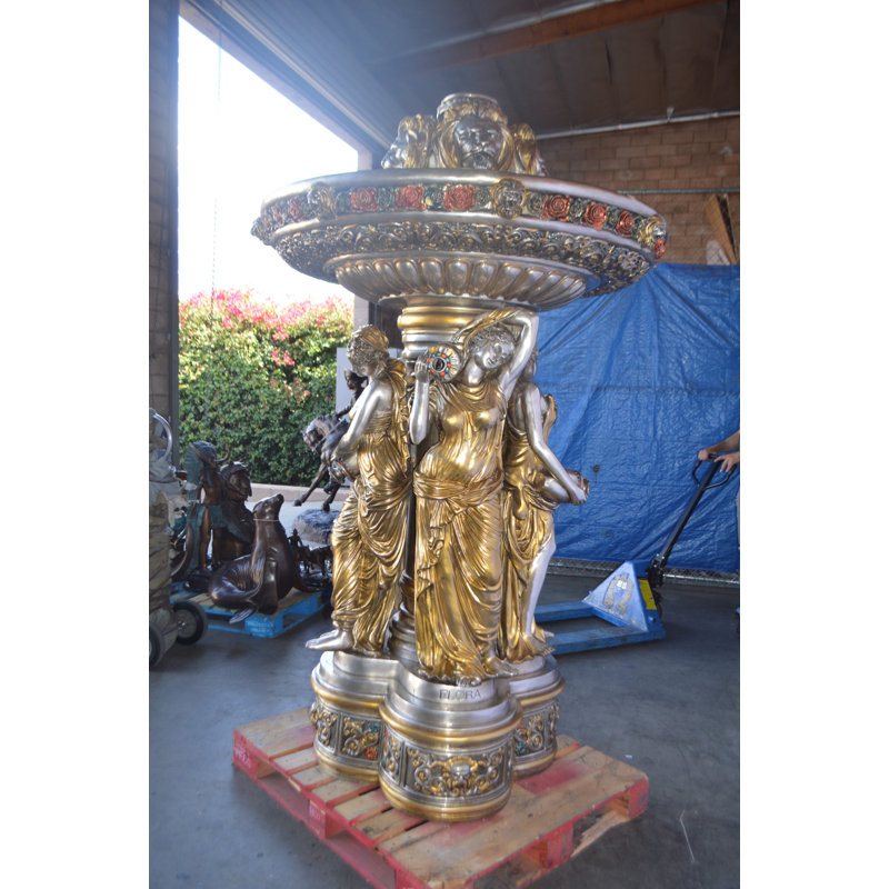 Statue fontaine quatre saisons en bronze - Taille: L 53 po x l 53 po x H 96 po.