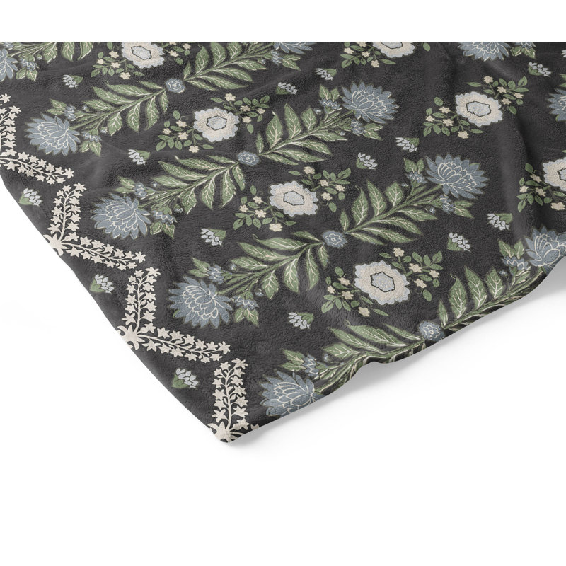 Couverture en velours de velours Kalina, Floral gris anthracite, L 80 po x l 60 po