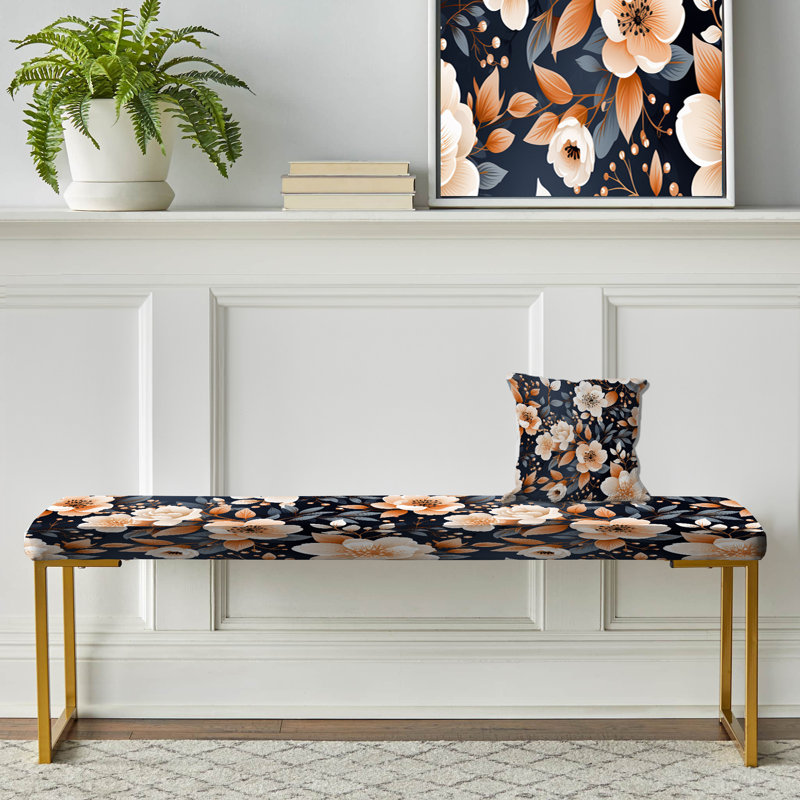 Banc rembourré or, Vintage Nostalgia Peach Floral Pattern