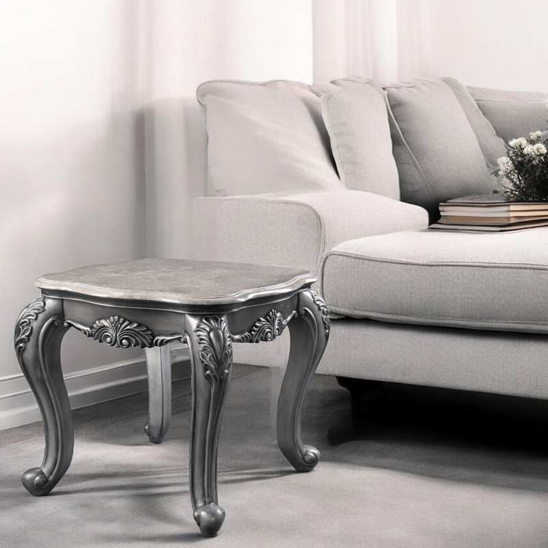 Table de bout, plateau en marbre naturel et platine