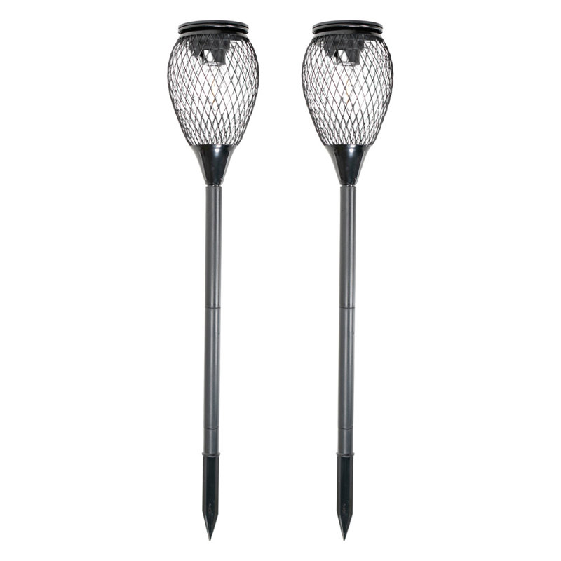 Black Metal Cage Solar Powered Outdoor Spike Light Solar Powered Integrated LED Pathway Light