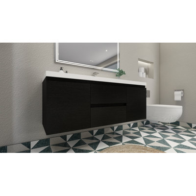 Meuble-lavabo mural 60 po Latitude Run® MOH avec éviers en acrylique renforcés