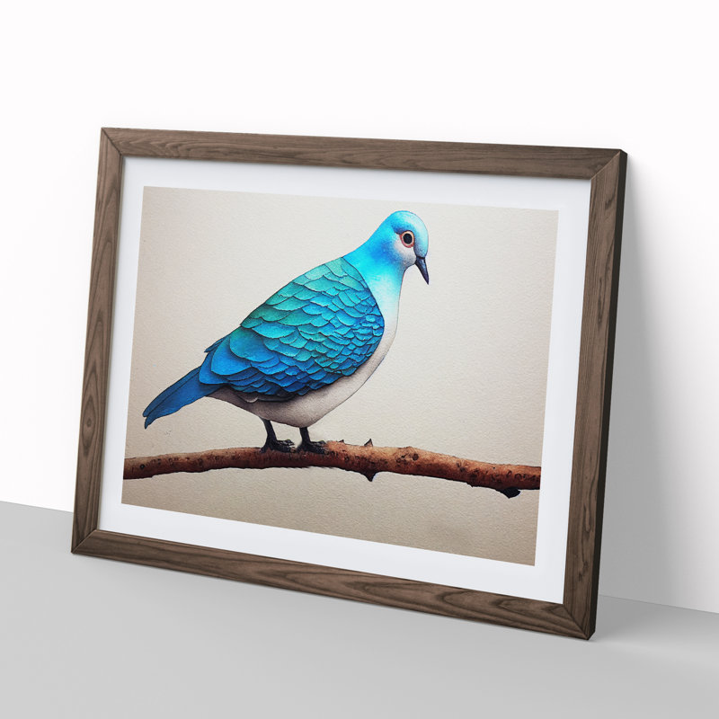 Dove Bird In Watercolour Vol.6 - Single Picture Frame Print, 46cm H x 64cm W x 2cm D, Walnut Framed