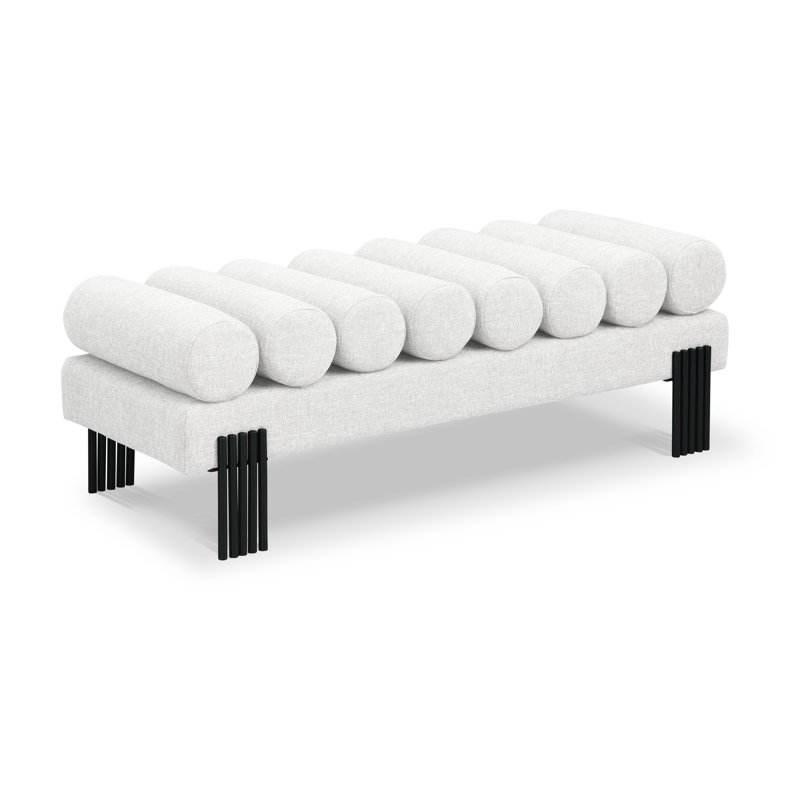 Banc rembourré Akeela, Tissu crème texturé en lin