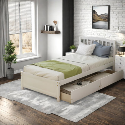 Lits simples en bois peu encombrants avec rangement, cadre blanc moderne pour la maison