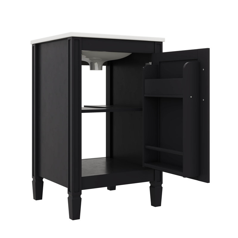 Armoire de meuble-lavabo compacte de 20 pouces avec cuve en céramique 1 porte à fermeture silencieuse et grand rangement